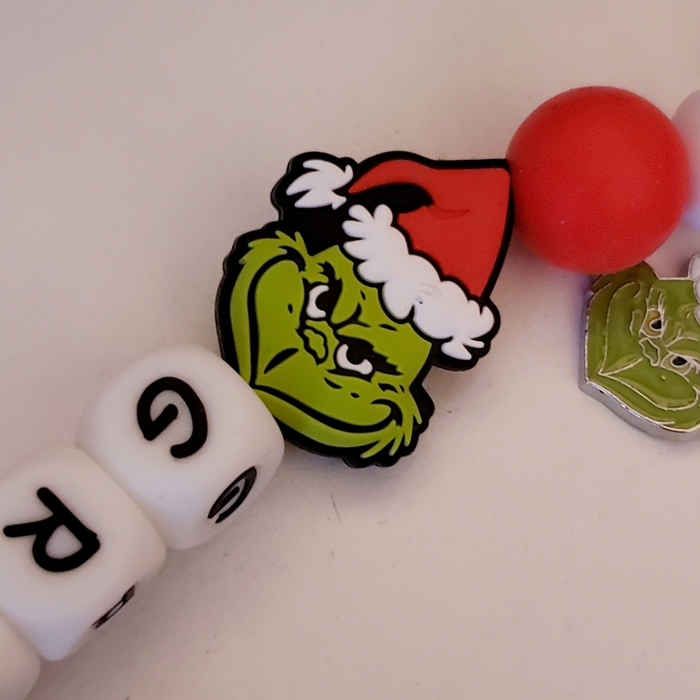 Handmade Long Glow in Dark Holiday Grinch Max Silicone Focal Bead Keychain - Picture 6 of 10